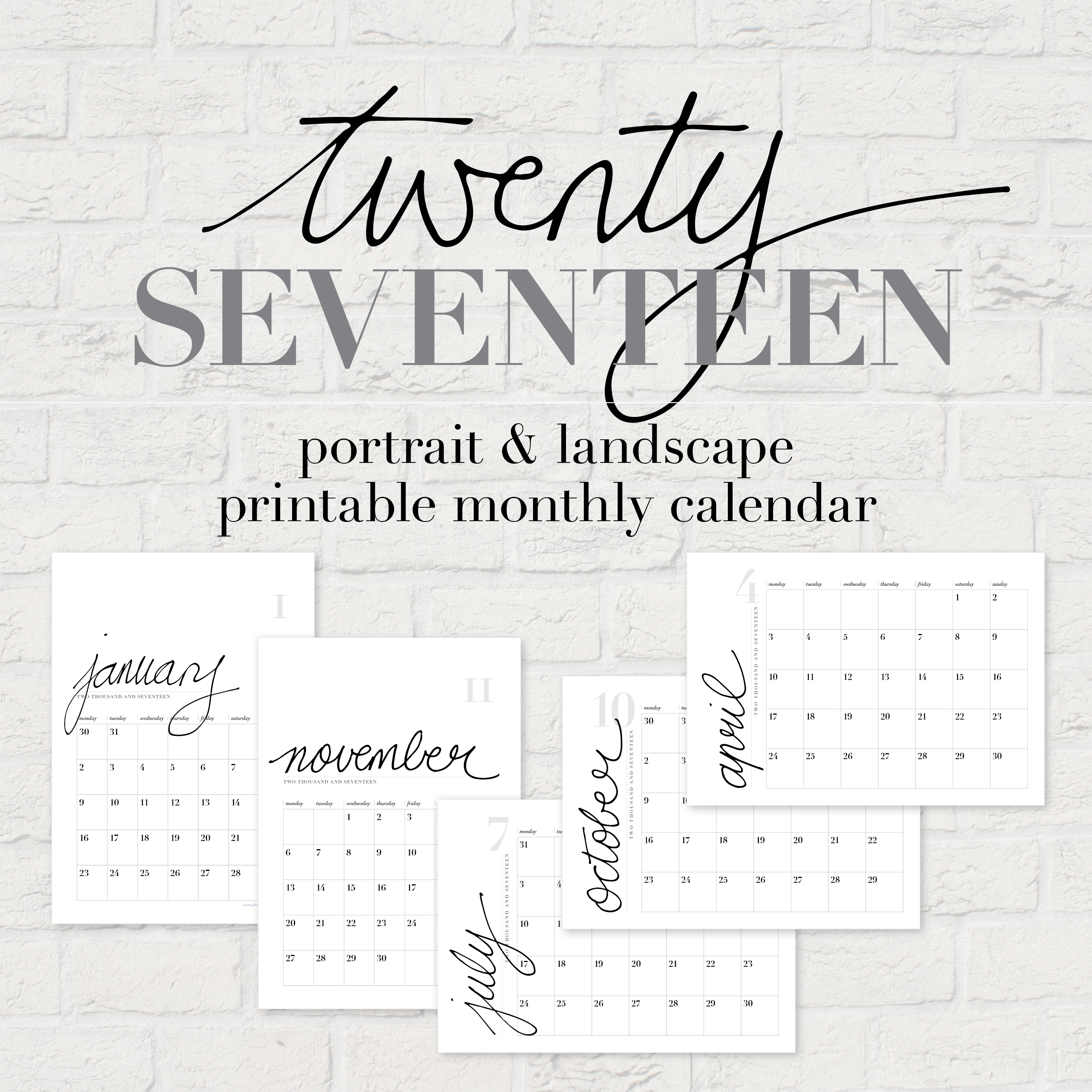 2017 Printable Calendar (with handwritten typography)